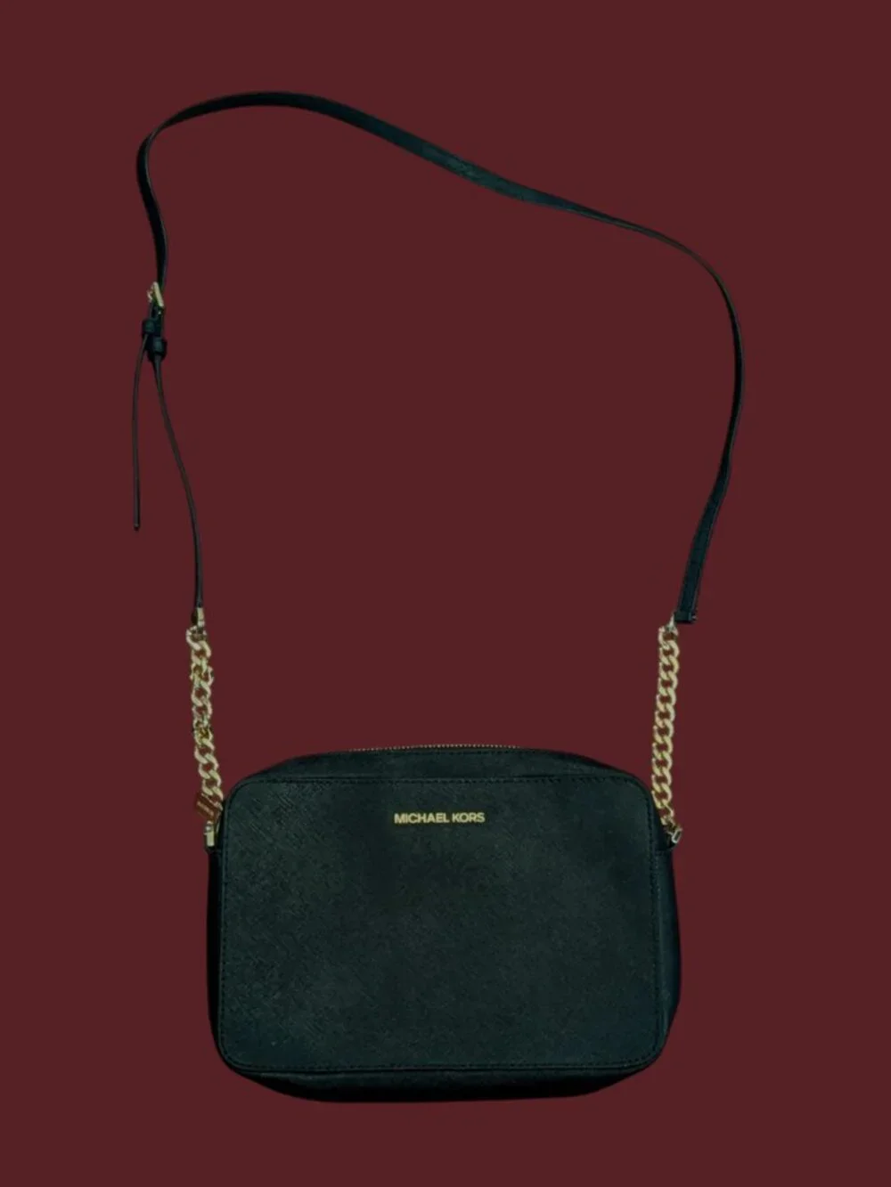 Michael Kors Black Jet Set Saffiano Leather Crossbody Purse Size 9